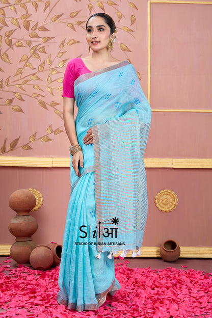 SKY WHISPER - LINEN SAREE