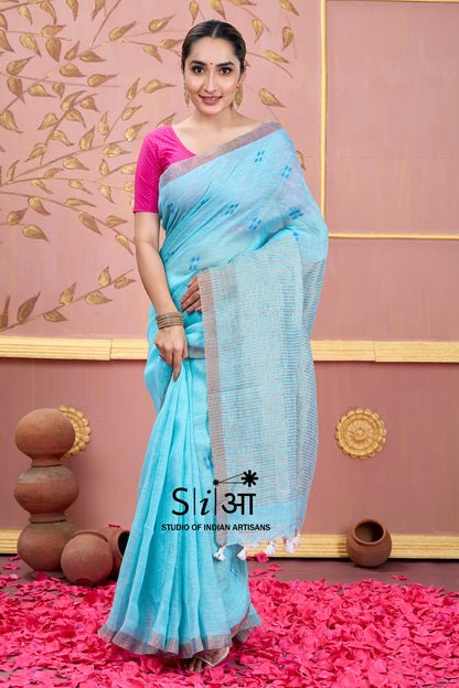 SKY WHISPER - LINEN SAREE