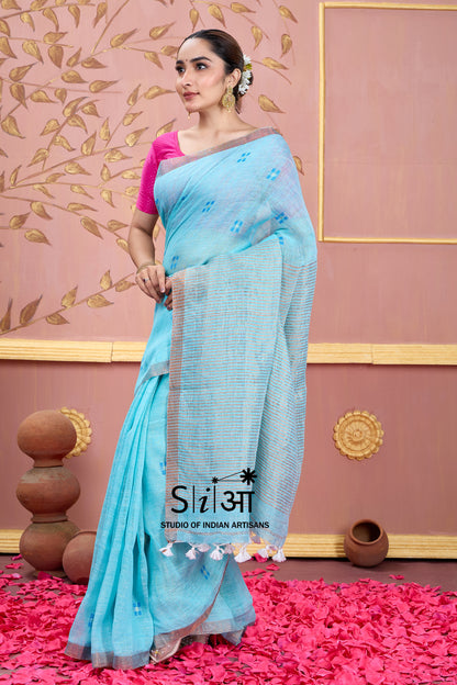 SKY WHISPER - LINEN SAREE