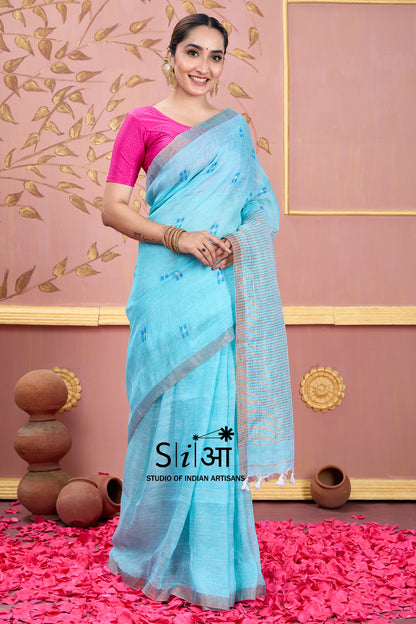 SKY WHISPER - LINEN SAREE