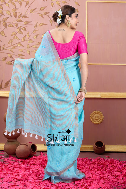 SKY WHISPER - LINEN SAREE