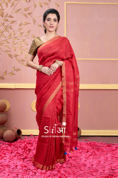 LAAL SITARE - LINEN SAREE