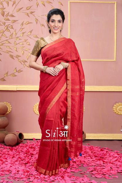 LAAL SITARE - LINEN SAREE