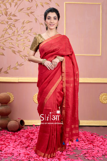 LAAL SITARE - LINEN SAREE