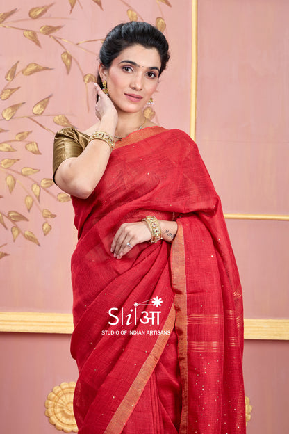 LAAL SITARE - LINEN SAREE