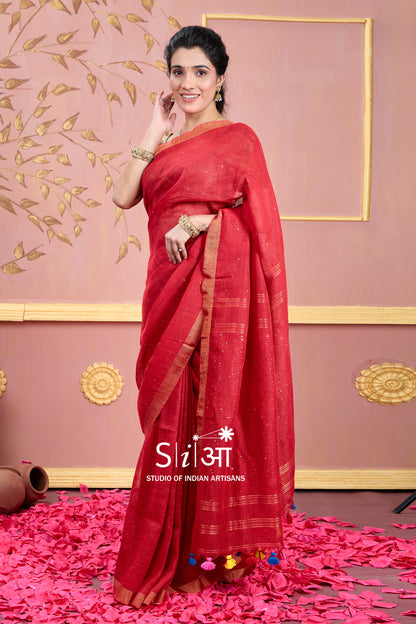 LAAL SITARE - LINEN SAREE