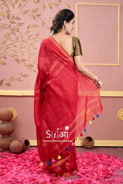 LAAL SITARE - LINEN SAREE