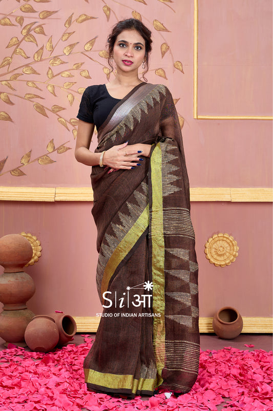 CHOCOLATE TRIANGLES - LINEN SAREE