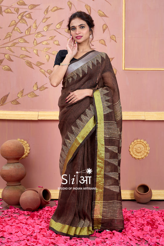 DARK SAPPHIRE GLOW - LINEN SAREE