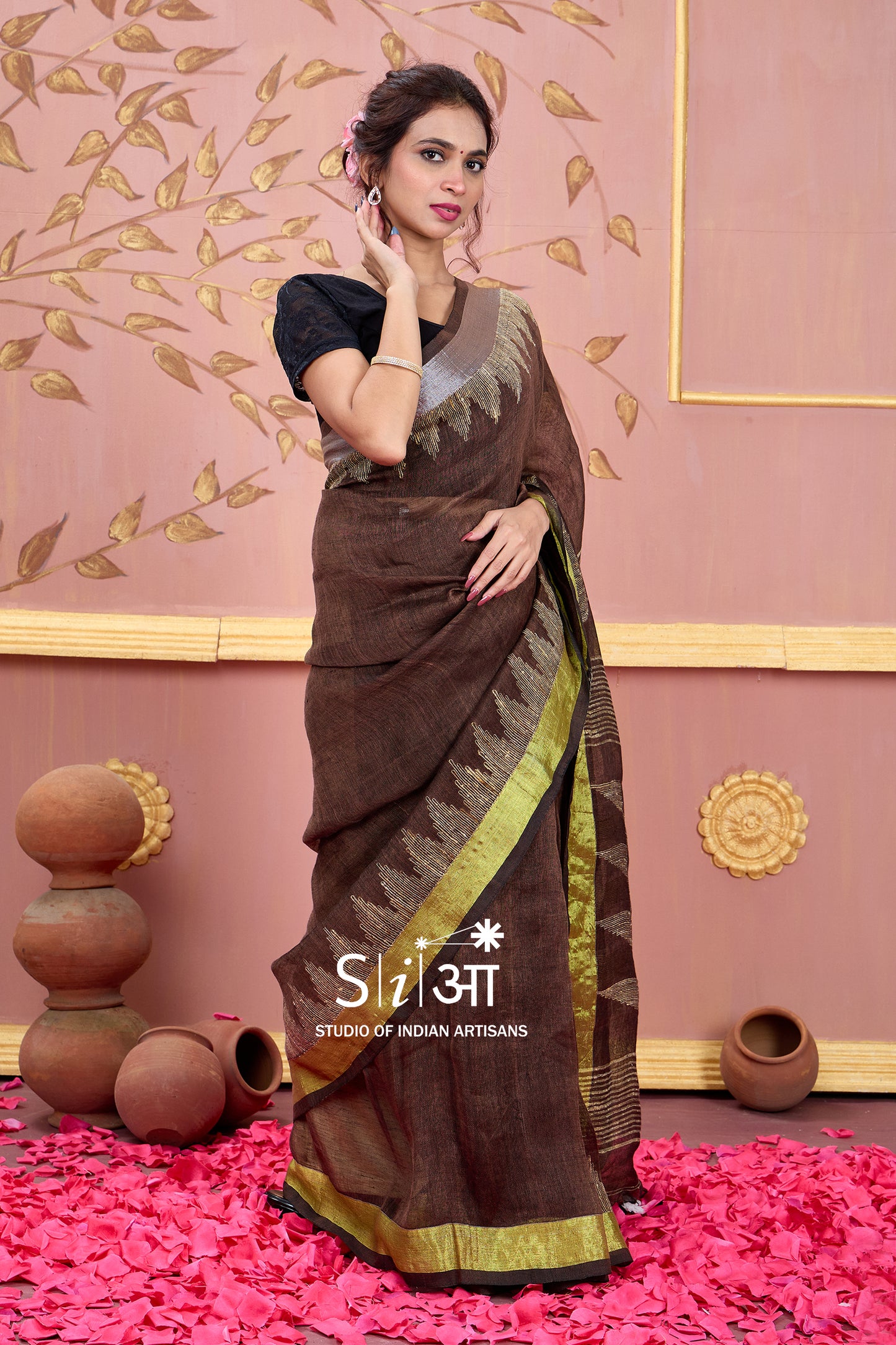 DARK SAPPHIRE GLOW - LINEN SAREE
