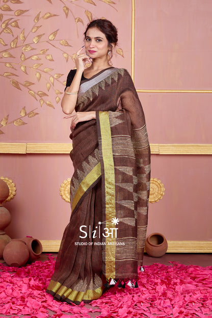CHOCOLATE TRIANGLES - LINEN SAREE