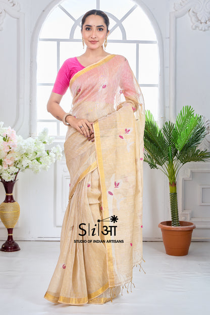 GOLDEN TULIP SHIMMER - TISSUE LINEN SAREE