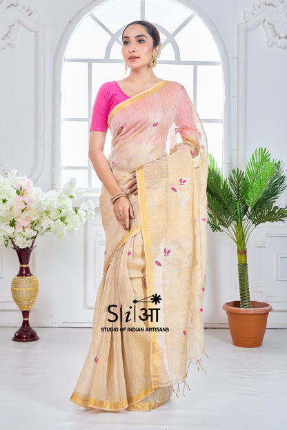 GOLDEN TULIP SHIMMER - TISSUE LINEN SAREE