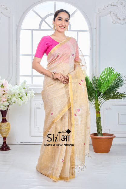 GOLDEN TULIP SHIMMER - TISSUE LINEN SAREE
