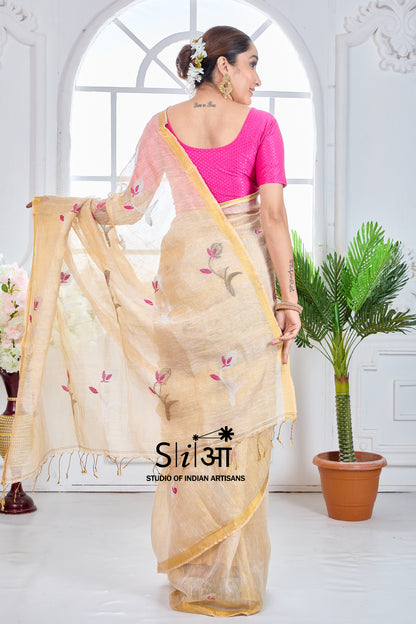 GOLDEN TULIP SHIMMER - TISSUE LINEN SAREE
