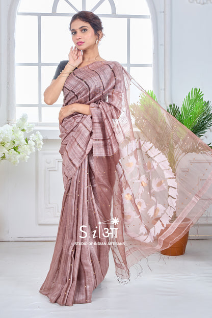ROYAL GINNI MOCHA - MATKA SILK SAREE