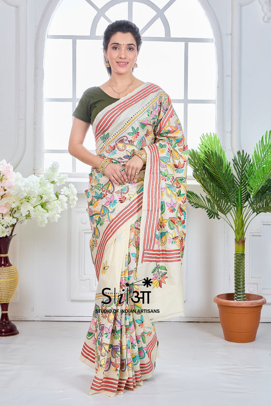 SPRING BLOSSOMS - KOREAN TUSSAR SILK SAREE