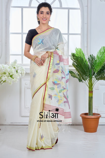 CHANDANI PHOOLWARI MUSLIN SILK SAREE