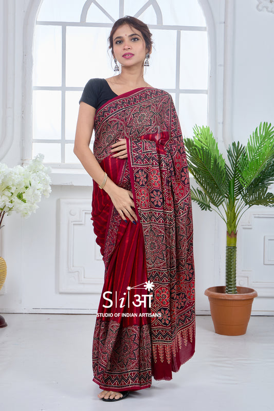 GARNET LINE BLOCKS - MODAL SILK SAREE