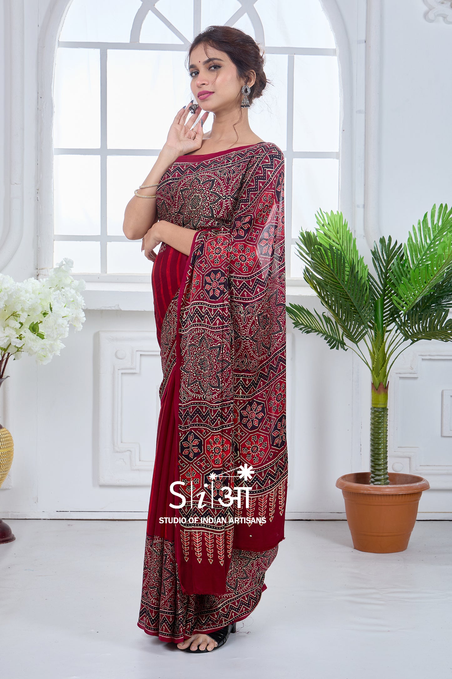 GARNET LINE BLOCKS - MODAL SILK SAREE