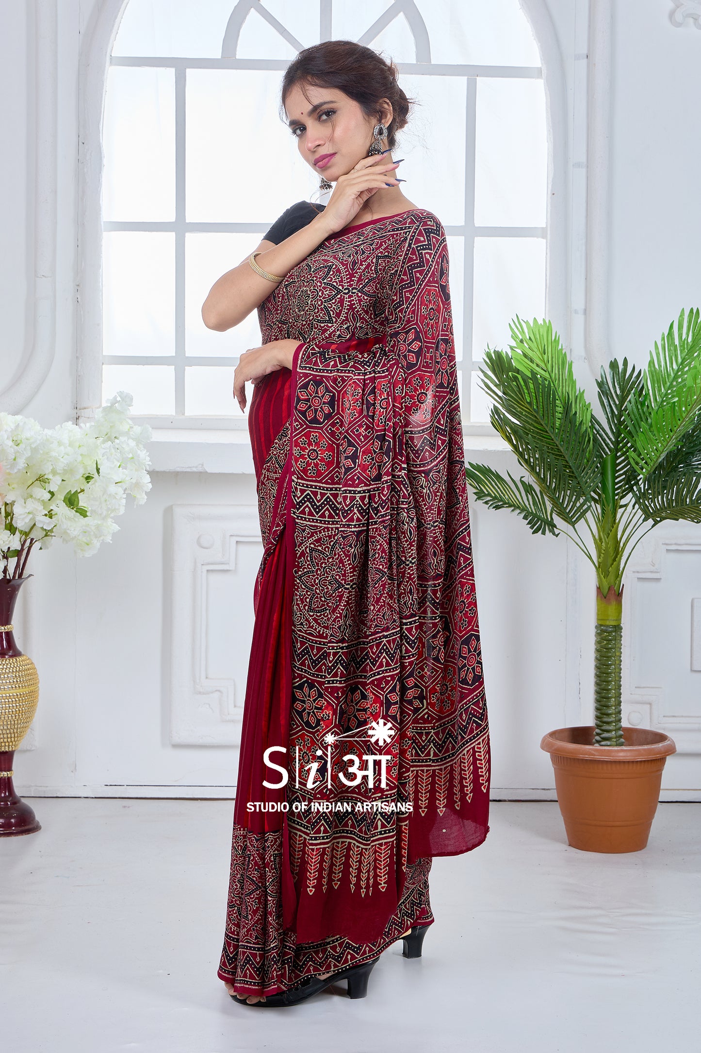 GARNET LINE BLOCKS - MODAL SILK SAREE