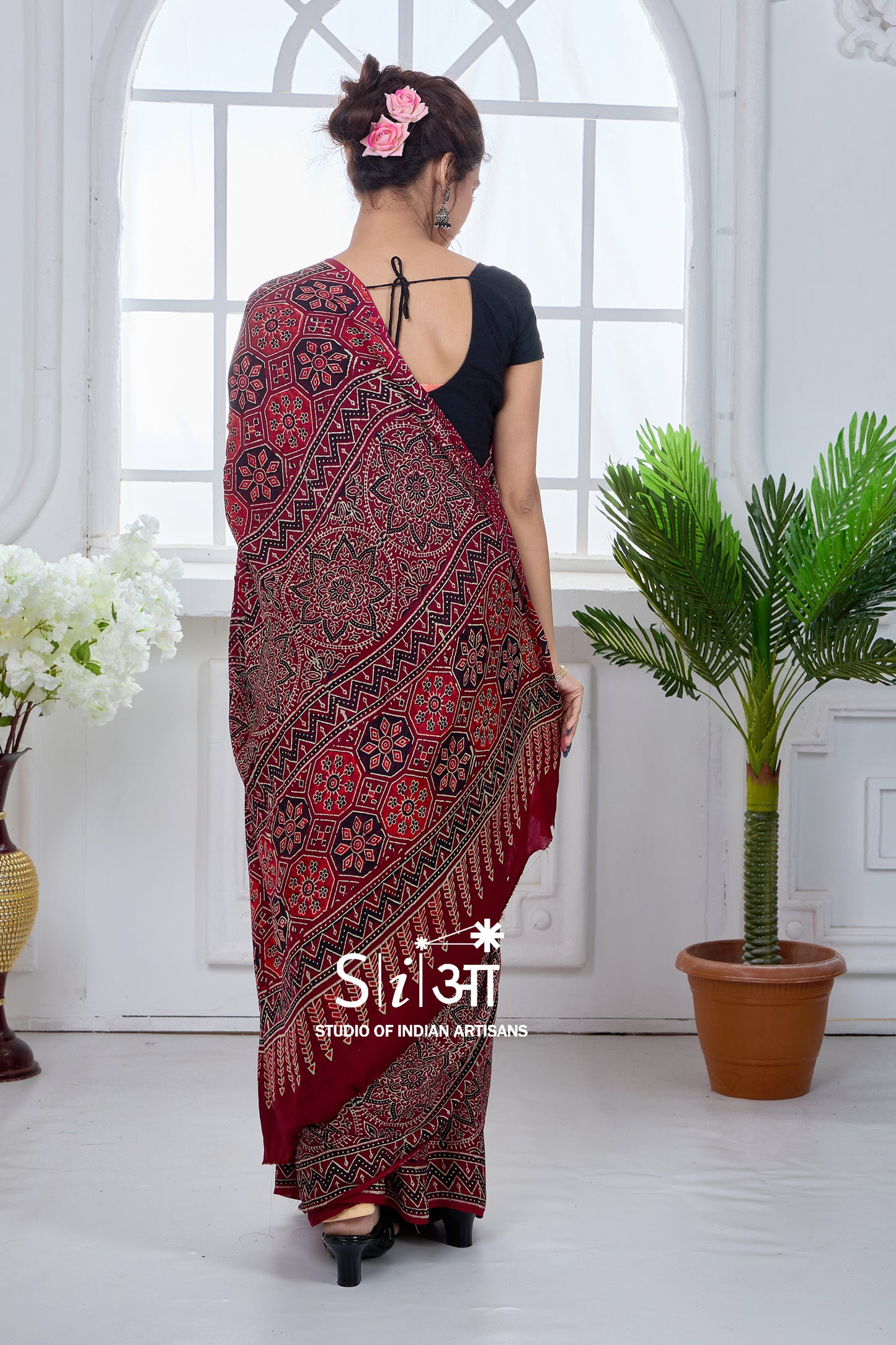 GARNET LINE BLOCKS - MODAL SILK SAREE
