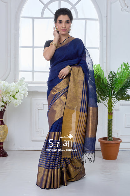 MIDNIGHT GOLD - LINEN SAREE
