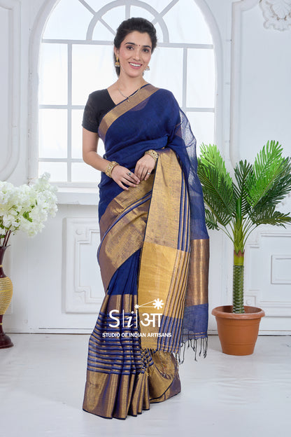 MIDNIGHT GOLD - LINEN SAREE