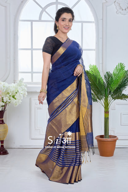 MIDNIGHT GOLD - LINEN SAREE
