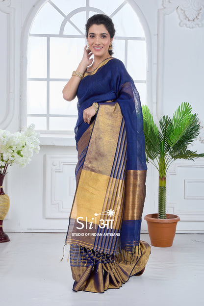 MIDNIGHT GOLD - LINEN SAREE