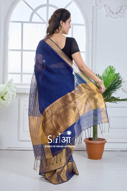 MIDNIGHT GOLD - LINEN SAREE