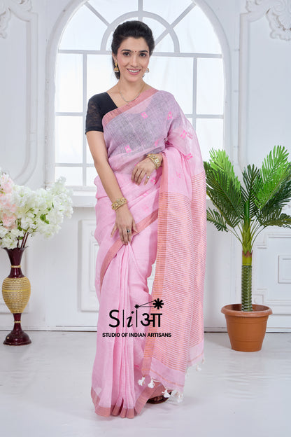PINK NOOR - LINEN SAREE