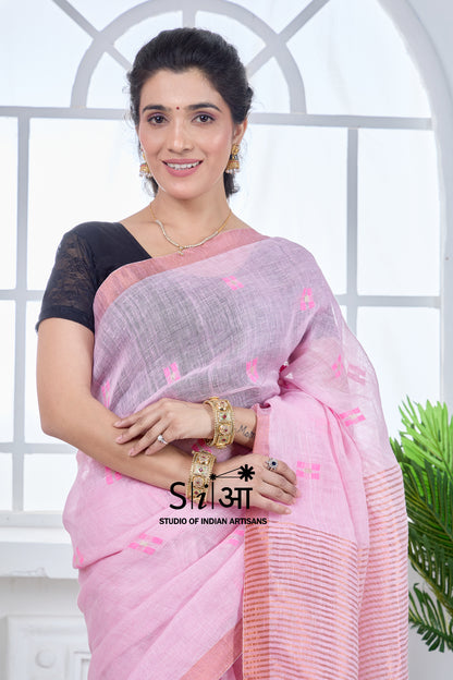 PINK NOOR - LINEN SAREE