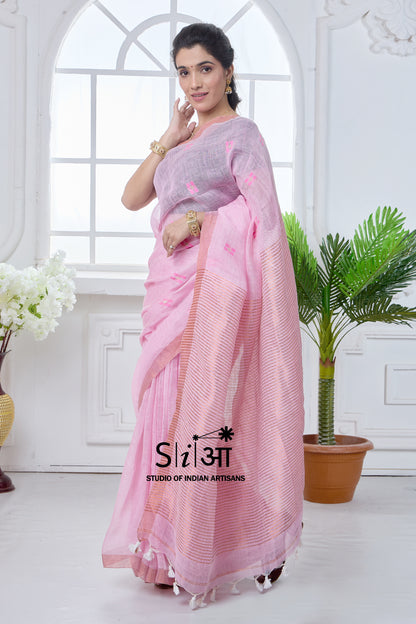 PINK NOOR - LINEN SAREE