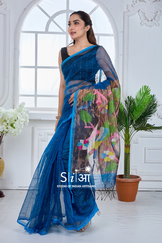 BIRDS IN TWILIGHT - MUSLIN SILK SAREE