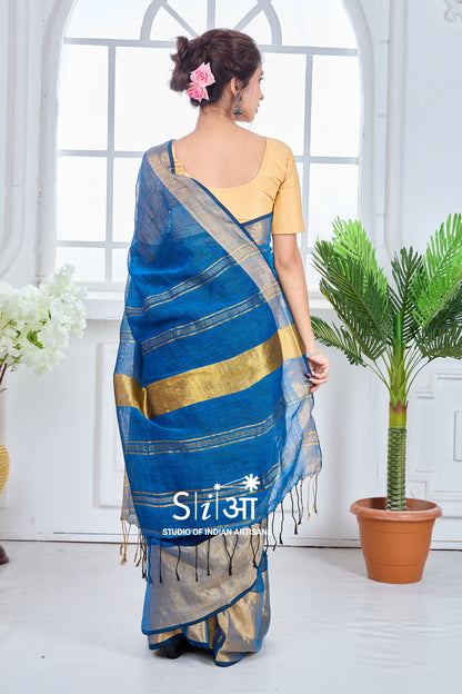 SUNEHRI MORNI - LINEN SAREE