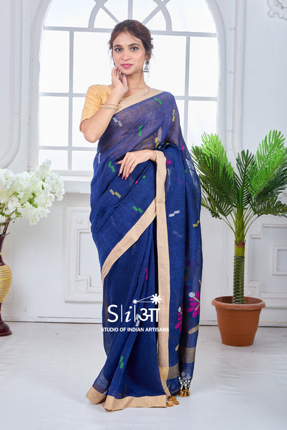 CHIRPING BLUES - LINEN SAREE