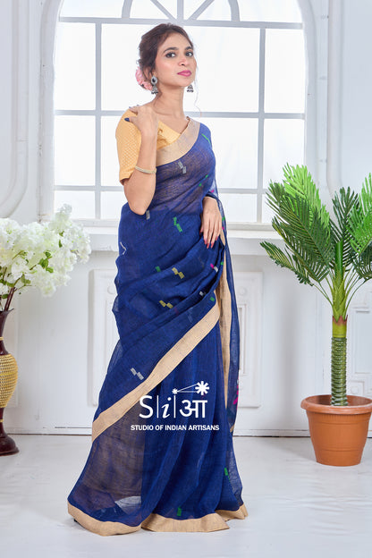 CHIRPING BLUES - LINEN SAREE