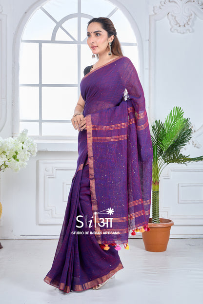 BAINGANI SITARE - LINEN SAREE