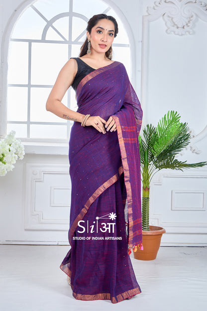 BAINGANI SITARE - LINEN SAREE