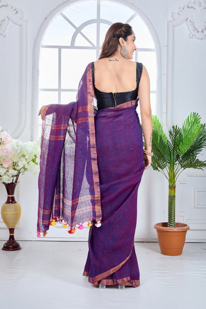 BAINGANI SITARE - LINEN SAREE