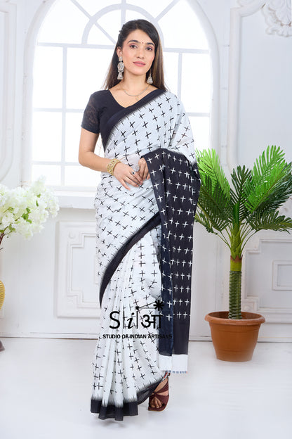 CHARCOAL STROKES - COTTON SAREE