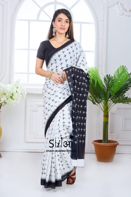 CHARCOAL STROKES - MUL COTTON SAREE