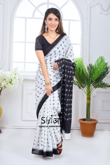 CHARCOAL STROKES - COTTON SAREE