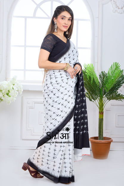 CHARCOAL STROKES - COTTON SAREE