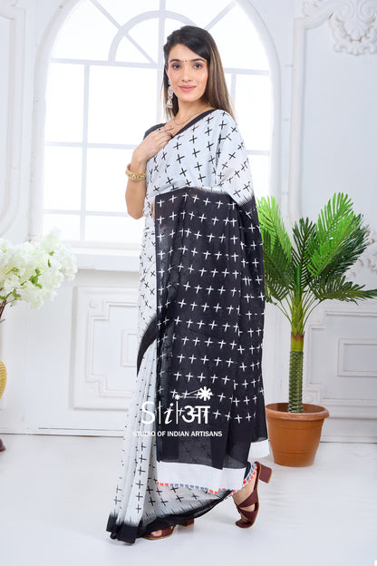 CHARCOAL STROKES - COTTON SAREE