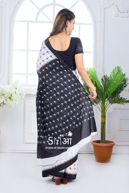 CHARCOAL STROKES - COTTON SAREE