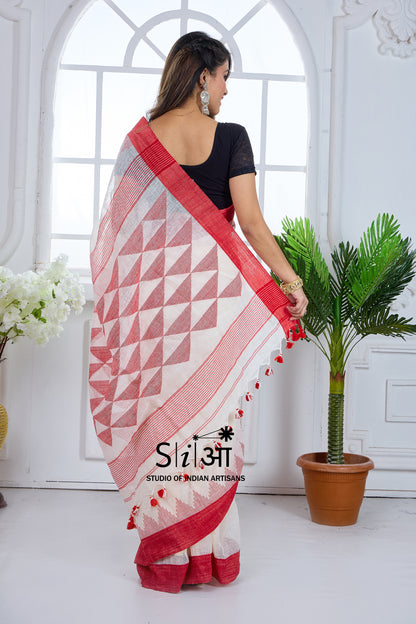 CHERRY FROST -LINEN SAREE