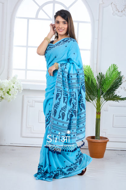 NEELA AANGAN- MERCERISED COTTON SAREE