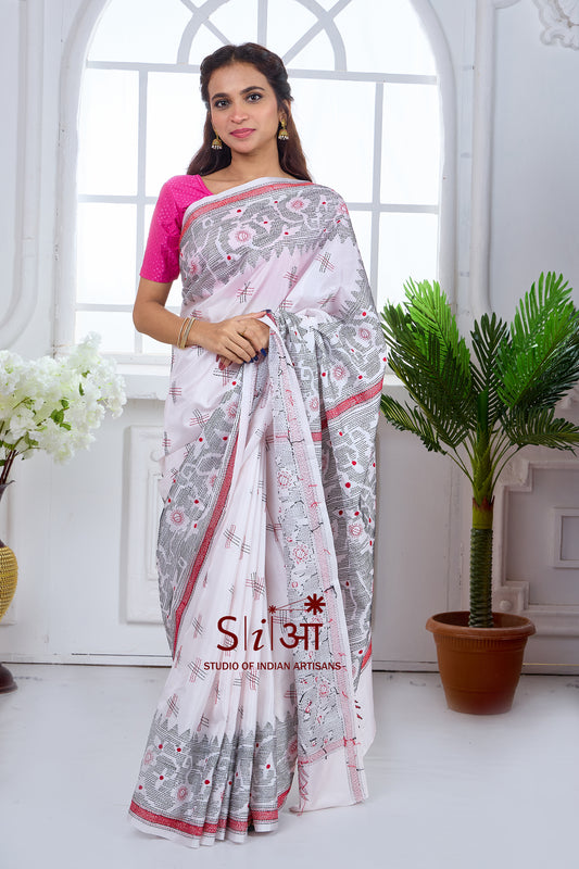 MONOCHROME BLOOM - BLENDED BANGALORE SILK SAREE